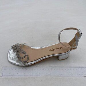 XYD Silver Bow Clear Open Toe Ankle Strap Crystal Wedding Bridal Sandals